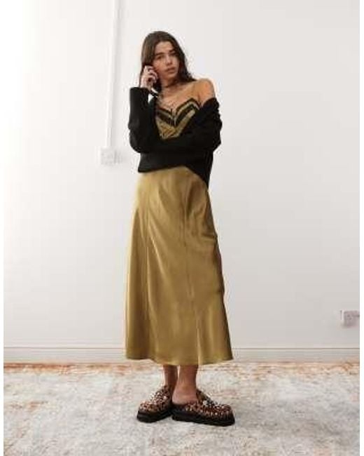 Reclaimed (vintage) Brown Cami Slip Dress With Lace Trim