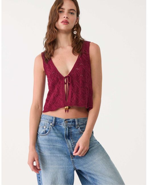 Stradivarius Red – trägertop aus häkelstrick