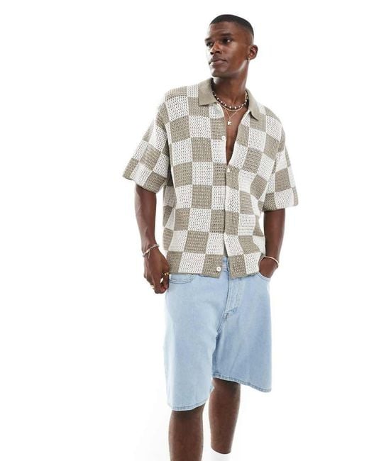Jack & Jones White Checkerboard Crochet Shirt for men