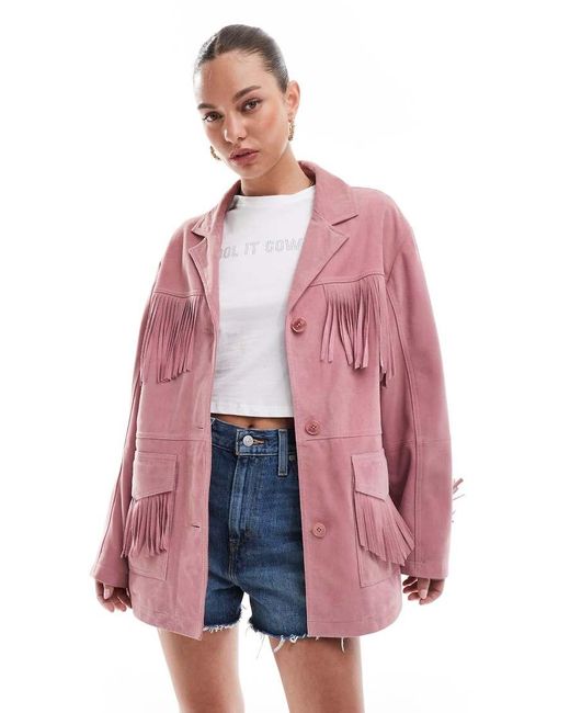 ASOS Pink Premium Suede Tassel Jacket