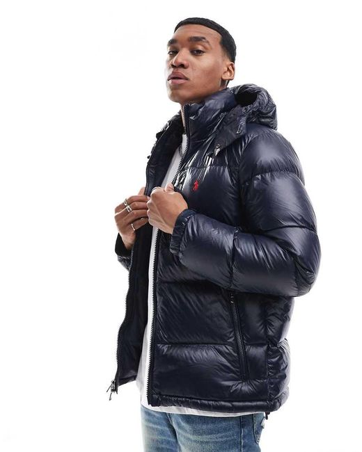 Polo Ralph Lauren Detatchable Hood High Shine Down Puffer Jacket in Blue for Men Lyst UK