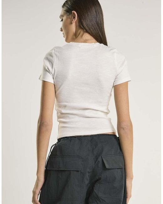 Glamorous White Fitted-Short-Sleeve Ribbed-Top