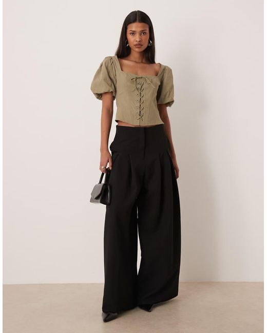 Gina Tricot Brown Pure Cotton Milkmaid Corset Top