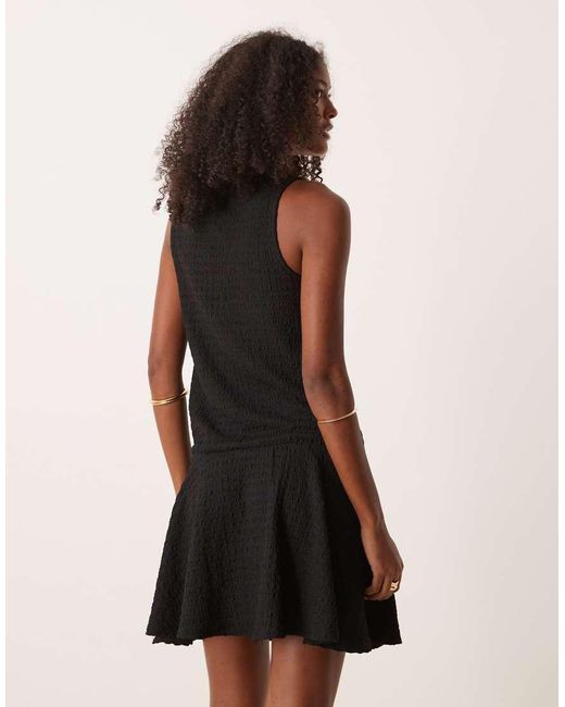 ASOS Black Textured Sleeveless V Front Wrap With Drop Waist Mini Dress