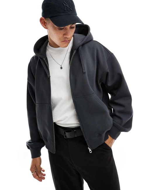 Weekday Gray Boxy Fit Zip Through Hoodie for men