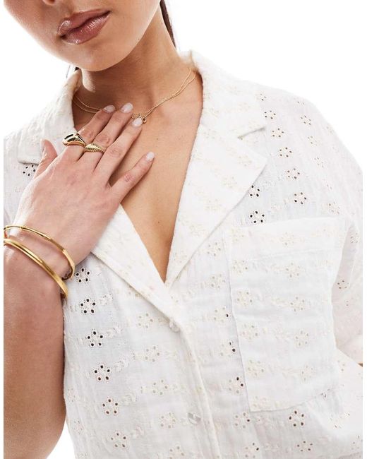 ASOS White Broderie Revere Collar Co-Ord Shirt