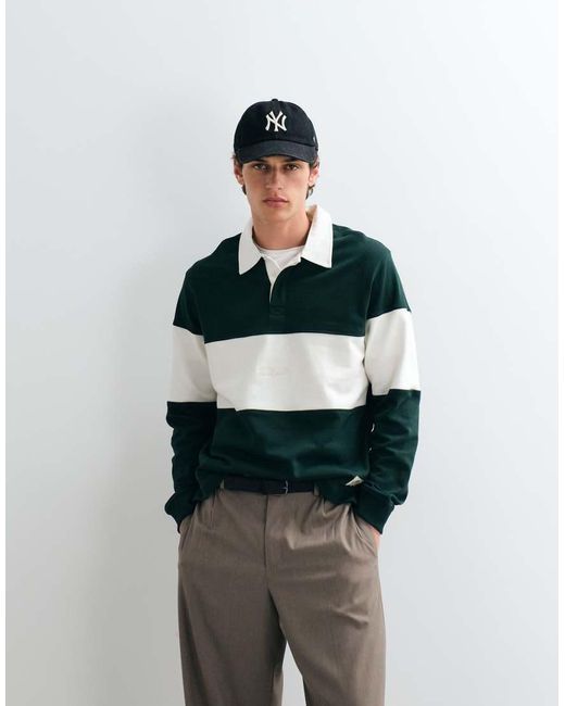 Jack & Jones Green Colorblock Rugby Top for men