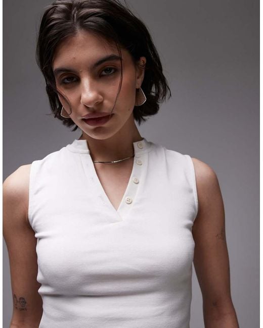 TOPSHOP Gray V Neck Tank Top With Buttons