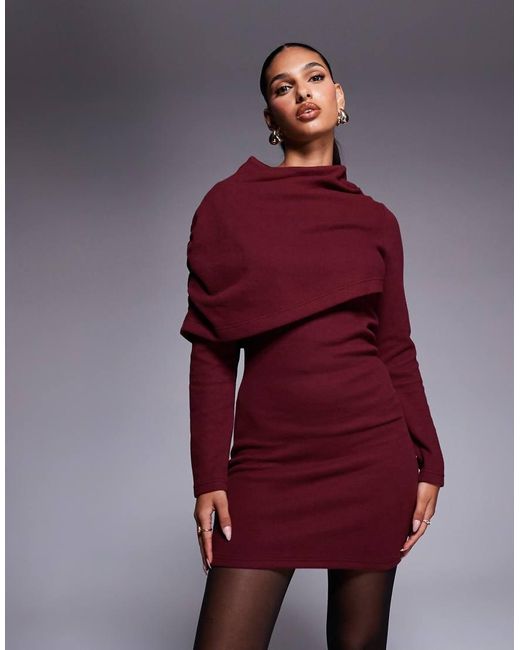 ASOS Red Supersoft Grown On Ruched Cape Mini Dress