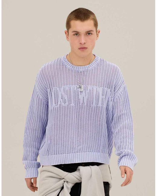 Bershka Purple Graphic Round Neck Jumper for men