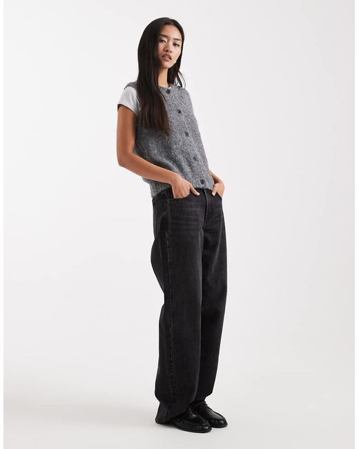 Vero Moda Gray Soft Fluffy Knit Rib Button Front Vest