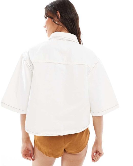 ASOS Recht Denim Overhemd Met Ronde Zoom in het White