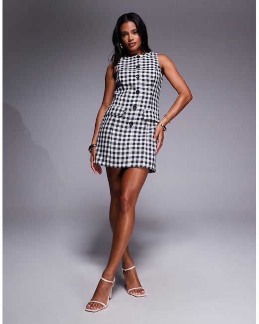 River Island Black Button Front Gingham Mini Dress