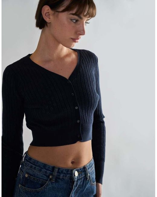 Glamorous Blue Long Sleeve Crop Cardigan