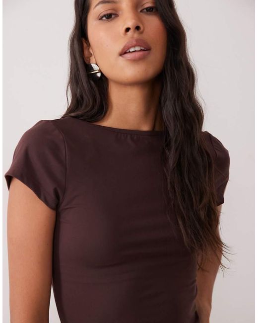 Cotton On Brown Cap Sleeve Low Back Boat Neck Tee