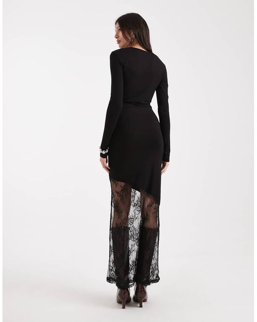 Noisy May Black Long Sleeve Maxi Dress With Lace Fishtail