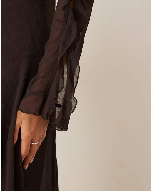 Glamorous Brown Ruffle Neck Maxi Dress