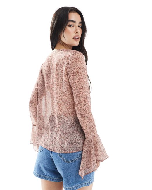 Miss Selfridge Multicolor – bluse aus chiffon mit paisleymuster, ausgestellten ärmeln und knopfleiste