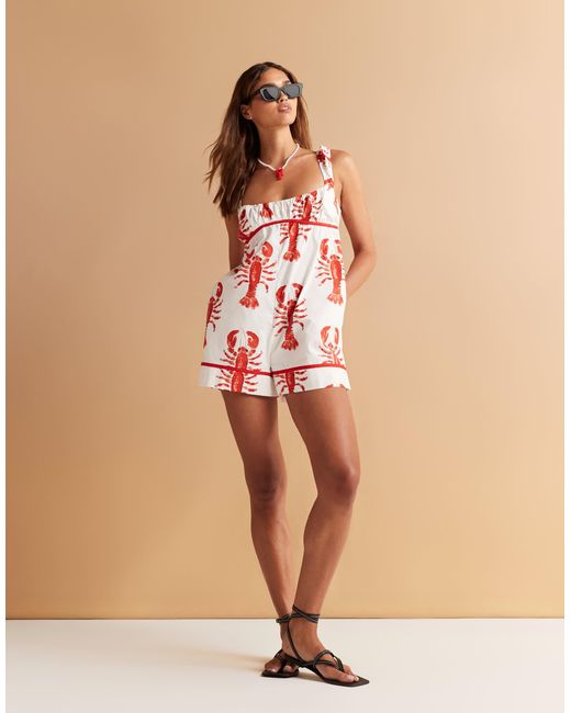 ASOS Red – kurzer playsuit mit hummer-print, kontrast-einfassung und gerafftem brustdetail