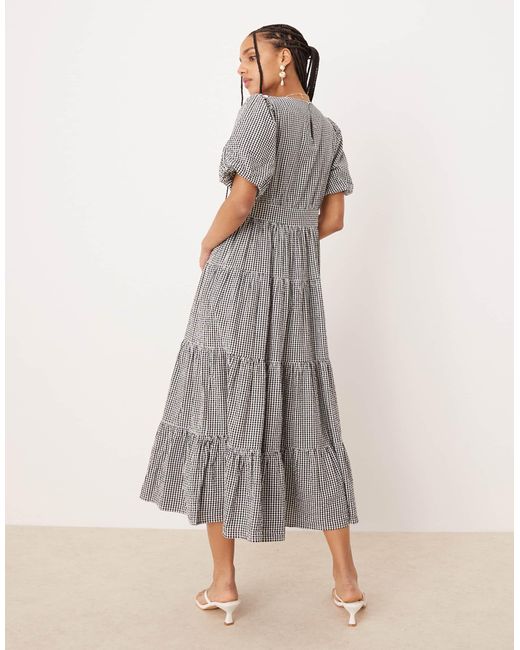 Ricky - robe mi-longue à manches courtes - vichy et blanc Nobody's Child en coloris Gray