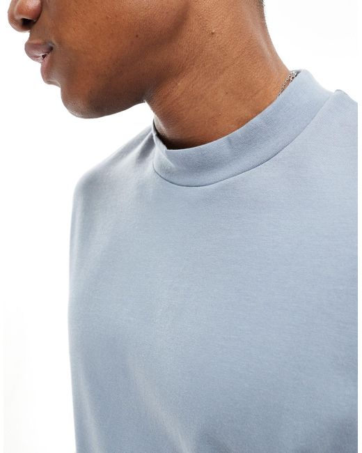 Camiseta gris extragrande con cuello alzado ASOS de hombre de color Blue