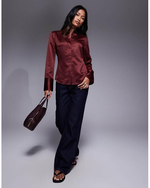 ASOS Red Slim Fitted Satin Shirt
