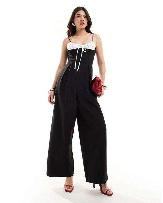 ASOS Blue Contrast Bust Detail With Pleated Wide Leg Jumpsuit