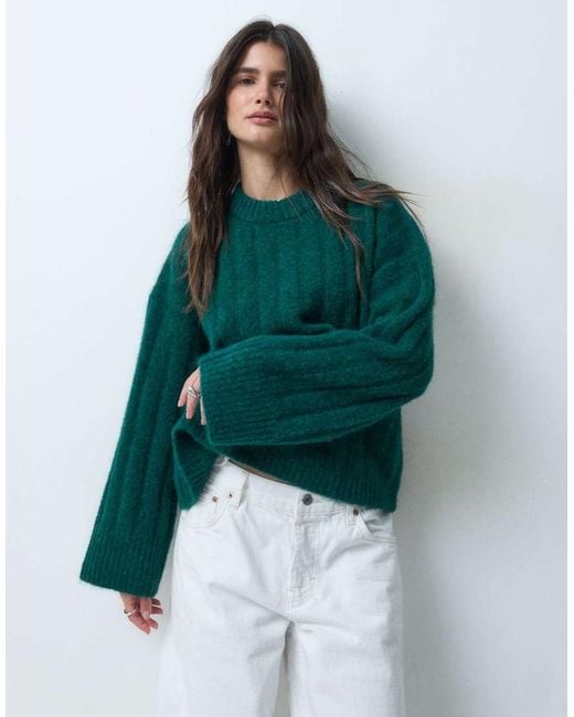 ASOS Green Wide Rib Boxy Crew Jumper