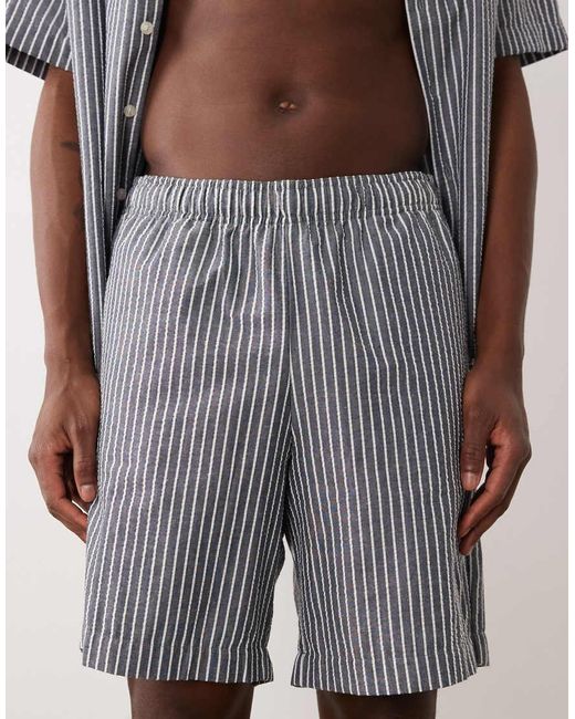 JJ Rebel Gray Co Ord Seersucker Shorts for men