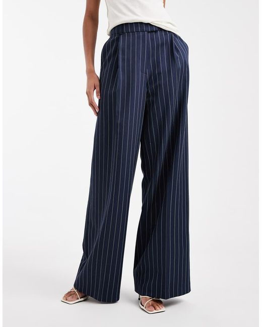 ASOS Blue Tall Tailored Low Rise Wide Leg Mansy Trousers