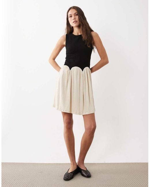 ASOS Black Colour Block Crinkle Mini Dress