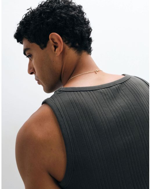 SELECTED Brown Ribbed Tank for men