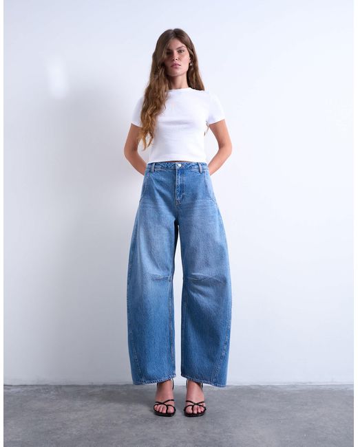TOPSHOP Blue Horseshoe High Rise Barrel Jeans