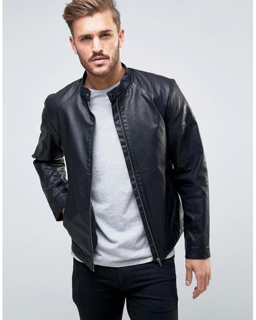 Produkt Black Faux Leather Biker Jacket for men