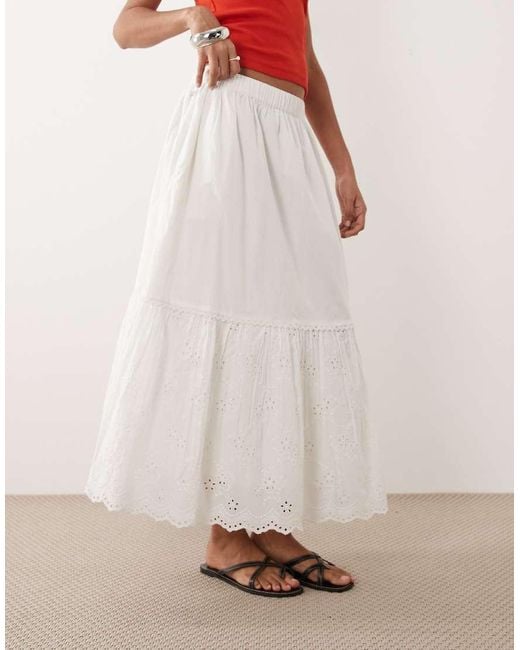 Barbour Pink Avebury Tiered Lace Trim Broderie Midi Skirt