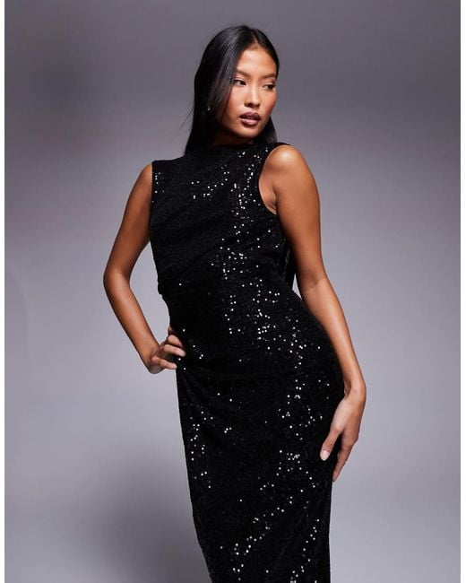 ASOS Asos Design Petite Sequin High Neck Midi Dress With Asymmetric Cowl Back in Black | Lyst UK ASOS Asos Design Petite Sequin High Neck Midi Dress With Asymmetric Cowl Back in Black | Lyst UK