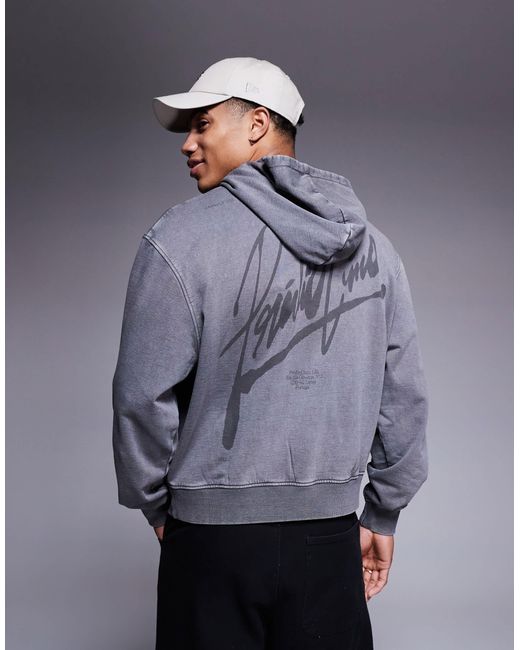 Sweat à capuche oversize coupe carrée à imprimé - délavé ASOS pour homme en coloris Gray