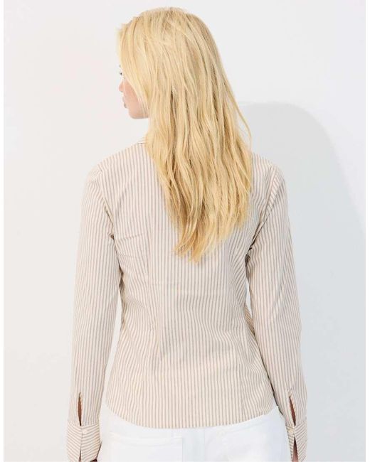 Stradivarius White Basic Striped Fitted Shirt