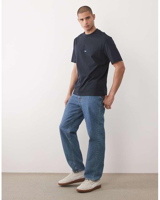 HUGO Blue Cotton With Back Logo Print T-Shirt for men