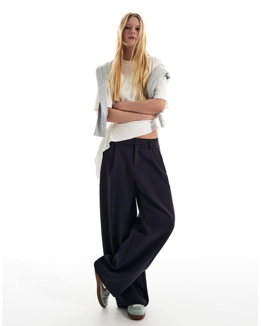 Bershka Blue Petite Voluminous Trousers With Double Fabric