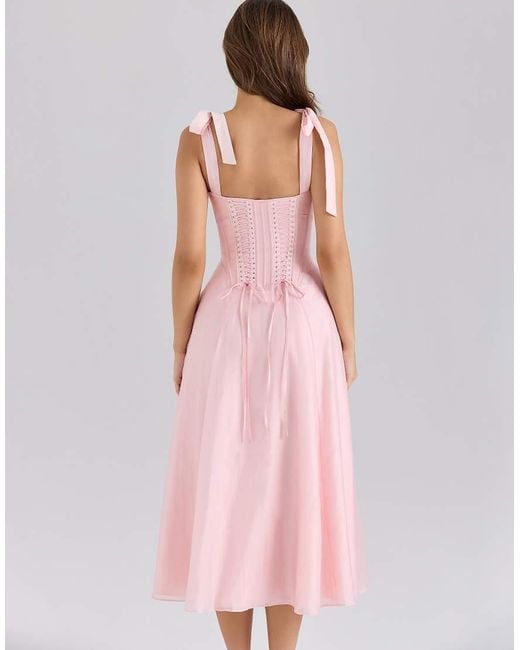 House Of Cb Pink Leia Chiffon Tie Strap Midi Dress