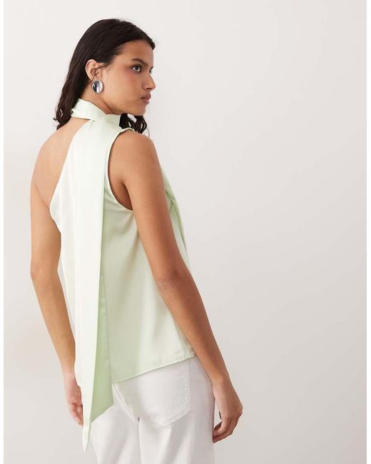 Y.A.S Natural Satin One Shoulder Top With Scarf Detail