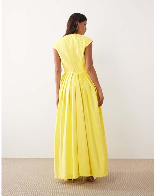 ARRANGE Yellow Pleated Cinched Waist Maxi Dress