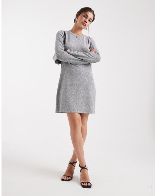Object Gray Long Sleeve Glitter Mini Dress