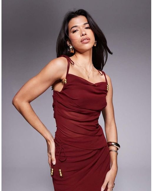 Top Asimétrico De Tirantes Anudados De Chifón De (Parte De Un Conjunto)-Rojo ASOS de color Red