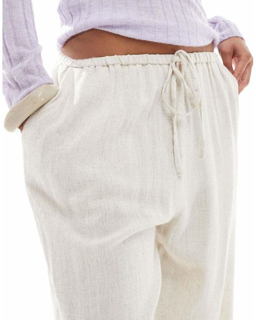 Miss Selfridge White Linen Blend Drawstring Waist Wide Leg Trousers