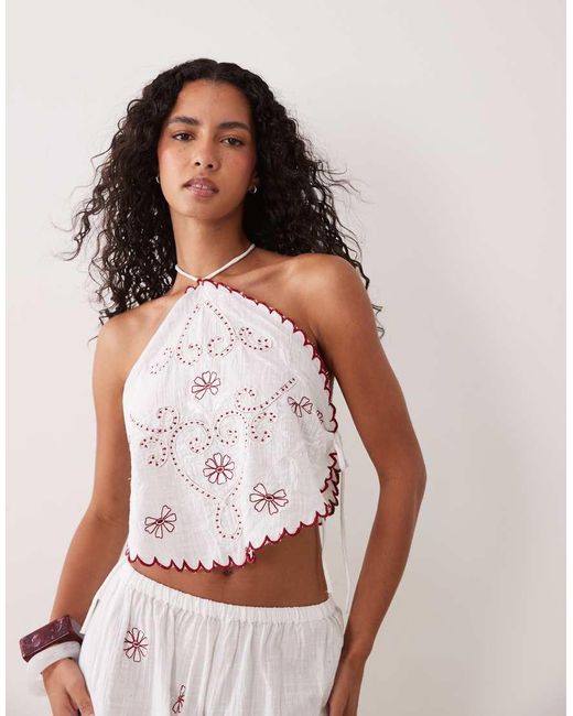 ASOS White Nienna Embroidered Halter Beach Top