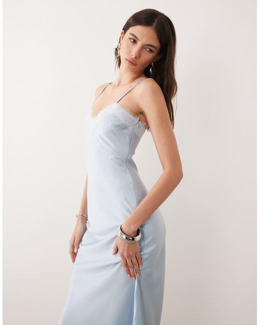 New Look White Contrast Lace Strappy Satin Midi Dress