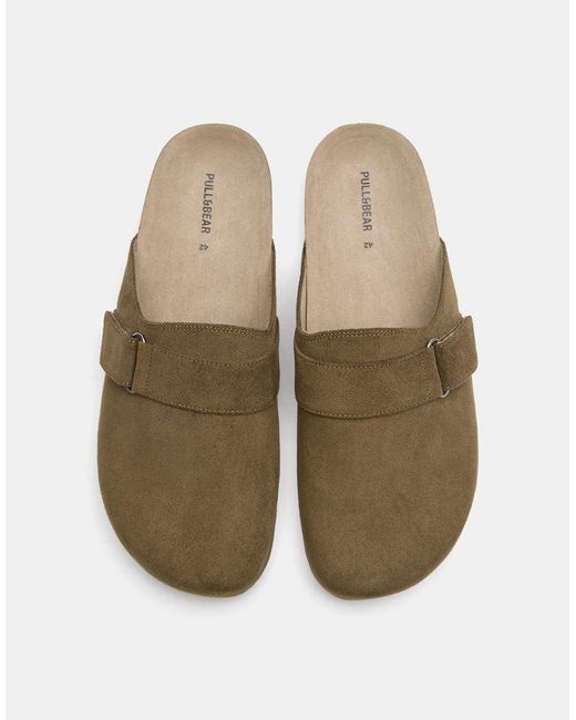 Pull&Bear Brown Buckle Clogs for men