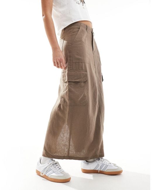 ONLY Natural Linen Mix Midi Cargo Skirt Co-ord